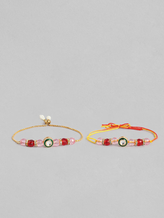 Multi Colour Brass Kundan Rakhi set of 2 Main Image