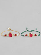 Multi Colour Brass Kundan Rakhi set of 2