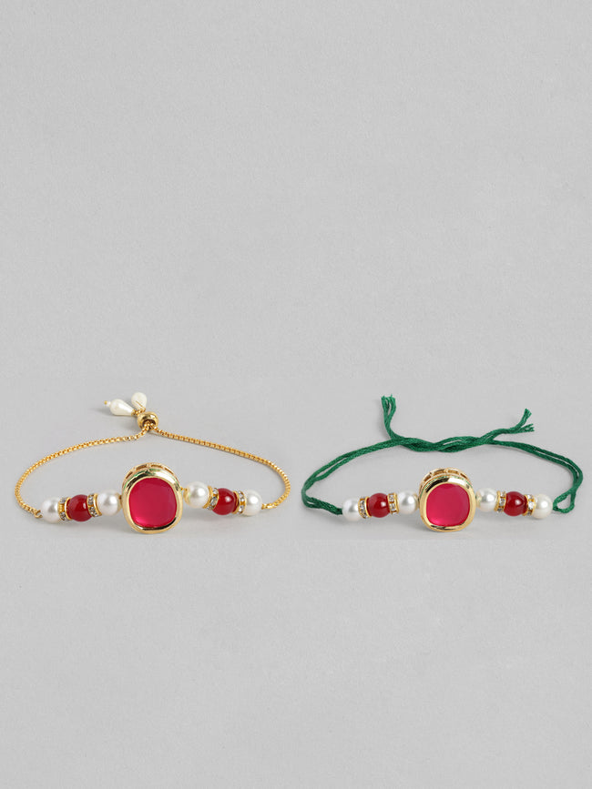 Multi Colour Brass Kundan Rakhi set of 2 Main Image