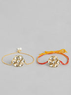 Multi Colour Brass Kundan Rakhi set of 2