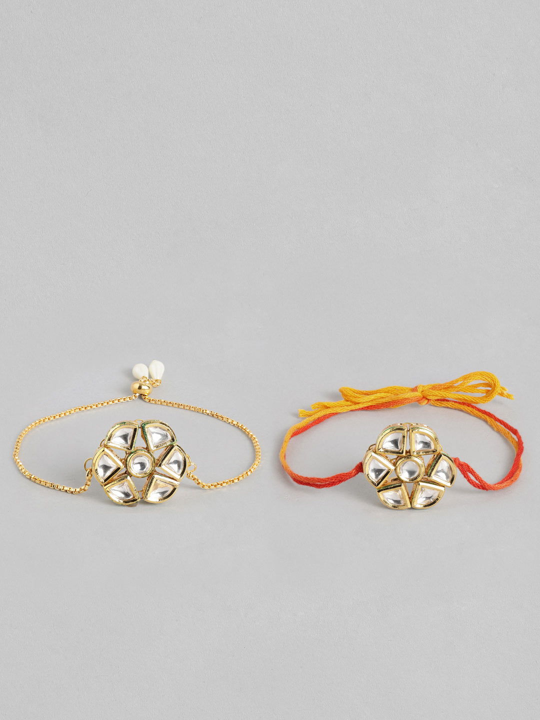 Multi Colour Brass Kundan Rakhi set of 2