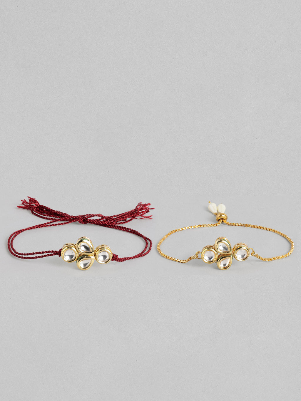 Multi Colour Brass Kundan Rakhi set of 2