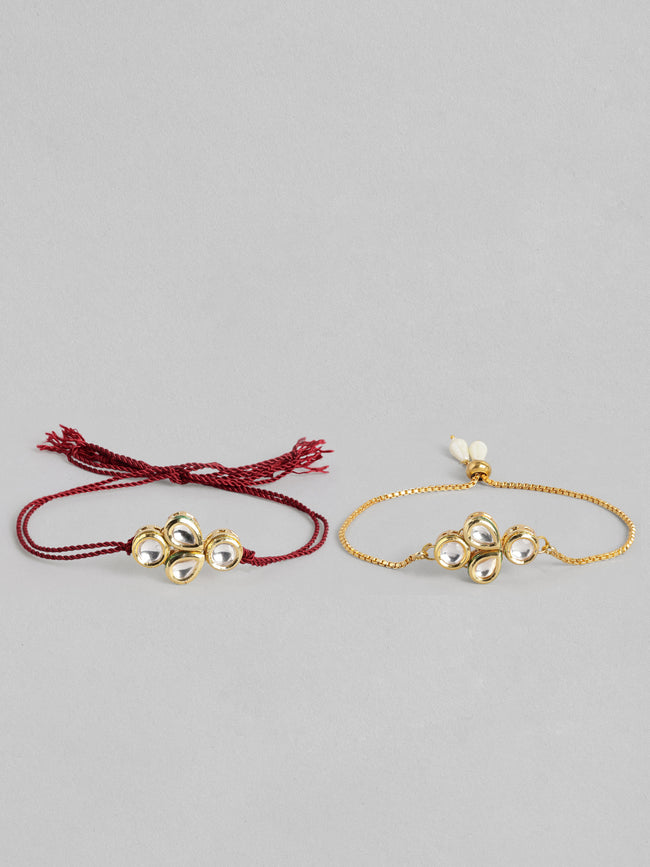 Multi Colour Brass Kundan Rakhi set of 2 Main Image