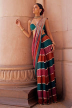 Elegant faux georgette saree with real mirror embroidery work for wedding and festive occasions