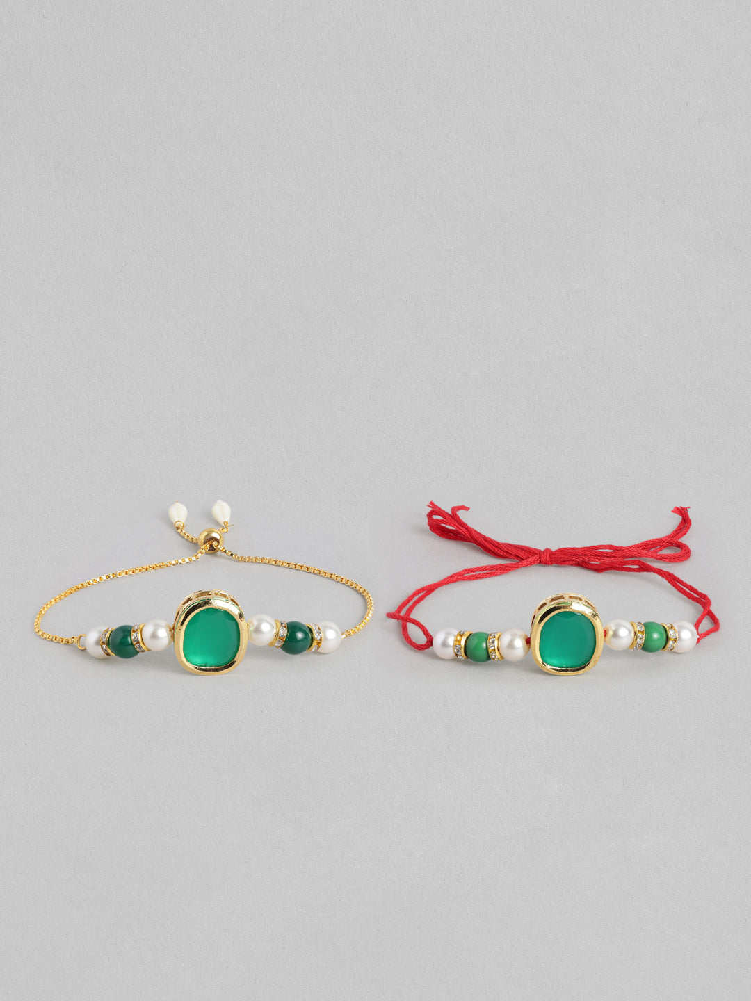 Multi Colour Brass Kundan Rakhi set of 2