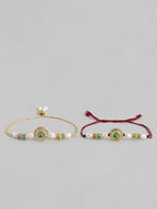 Multi Colour Brass Kundan Rakhi set of 2