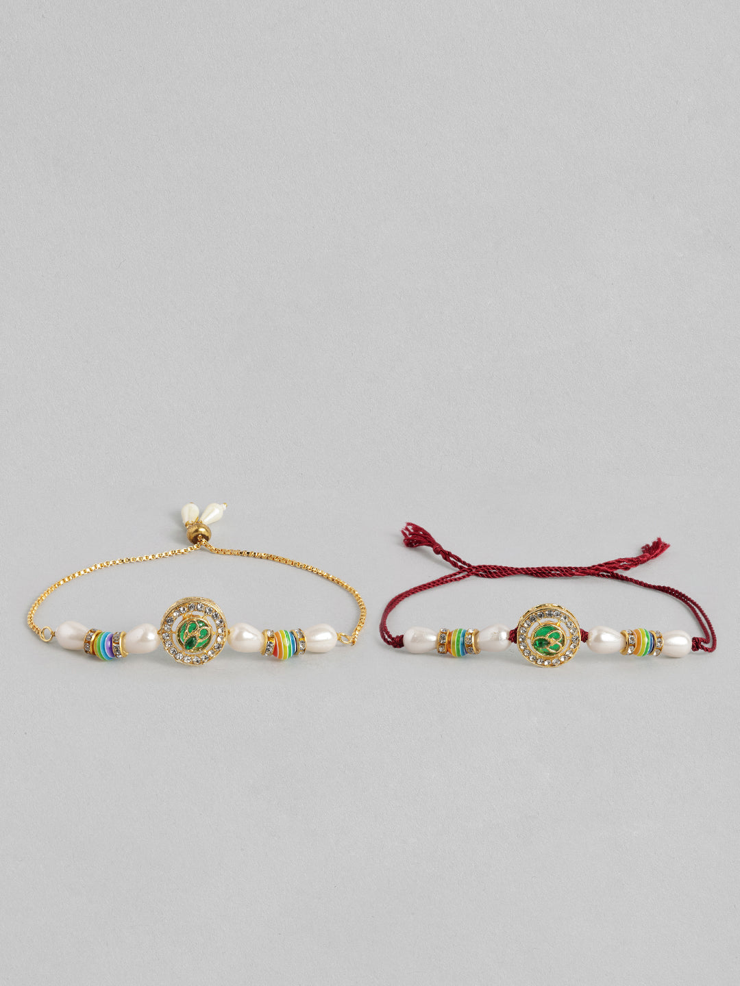 Multi Colour Brass Kundan Rakhi set of 2