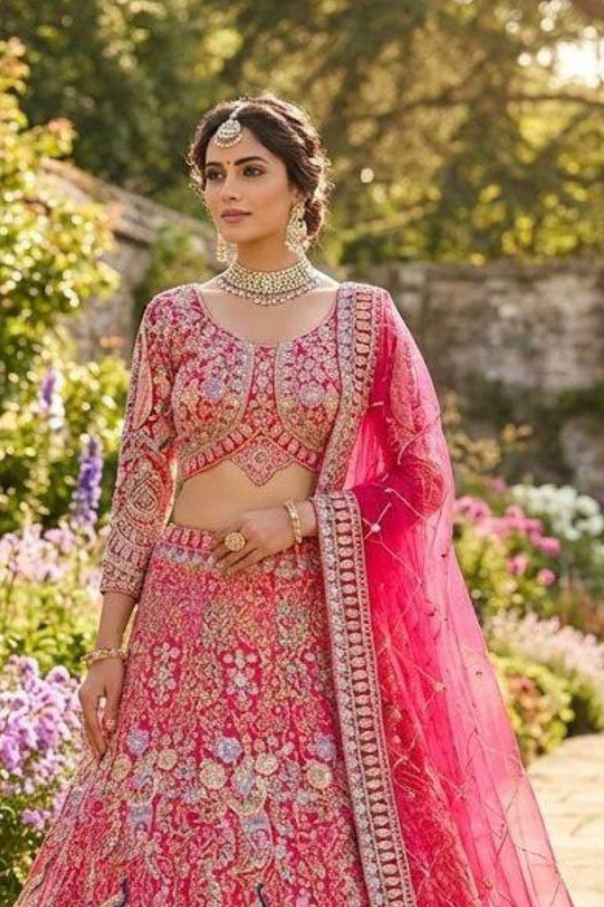 Red Coding Sequins Work Butterfly Net Lehenga Set
