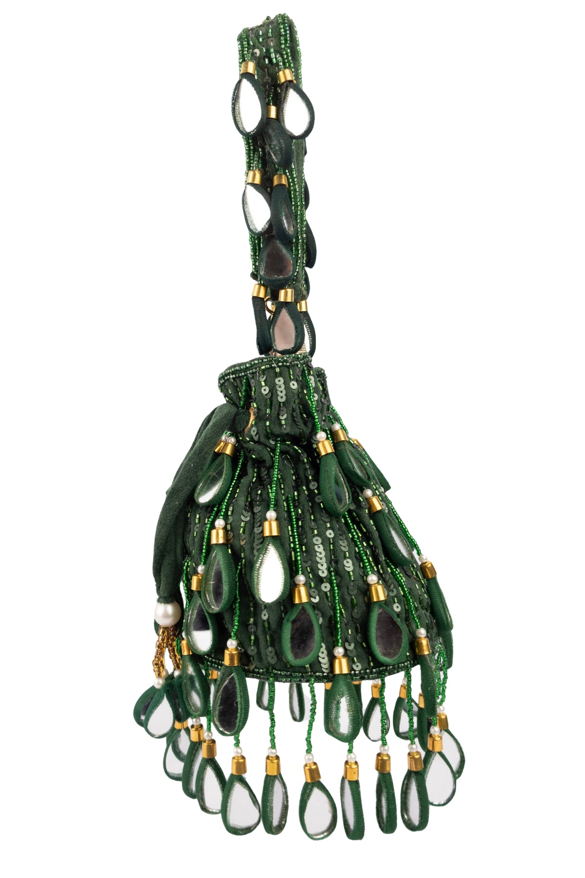 Emerald Green Mirror & Cut Dana Suede Potli Bag