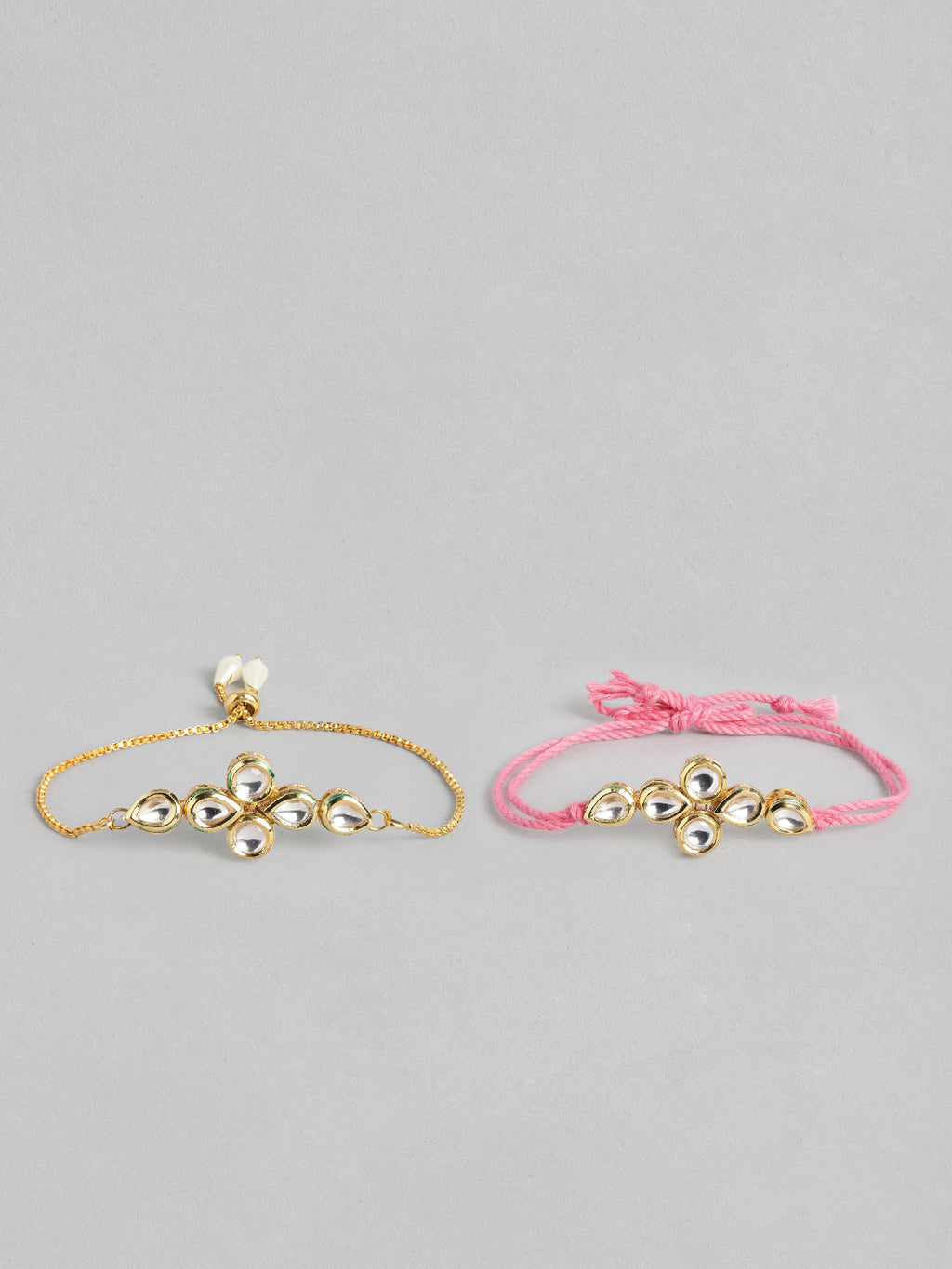 Multi Colour Brass Kundan Rakhi set of 2