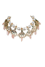 Pink Stone Pearl Kundan Gold-Plated Choker Necklace Set