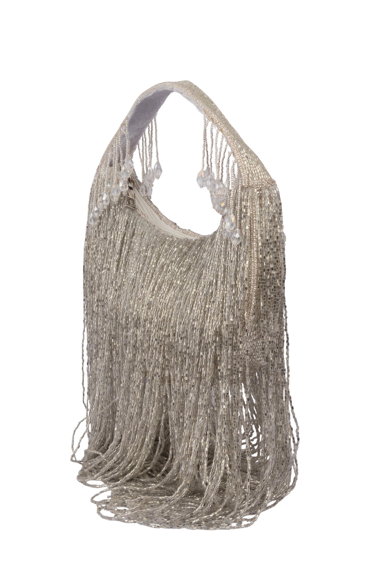 Eeth Handcrafted silver Cut Dana Long Tassel Clutch Bag