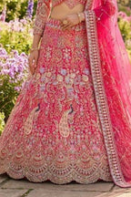 Red butterfly net lehenga with coding sequins embroidery for wedding, bridal and festive wear