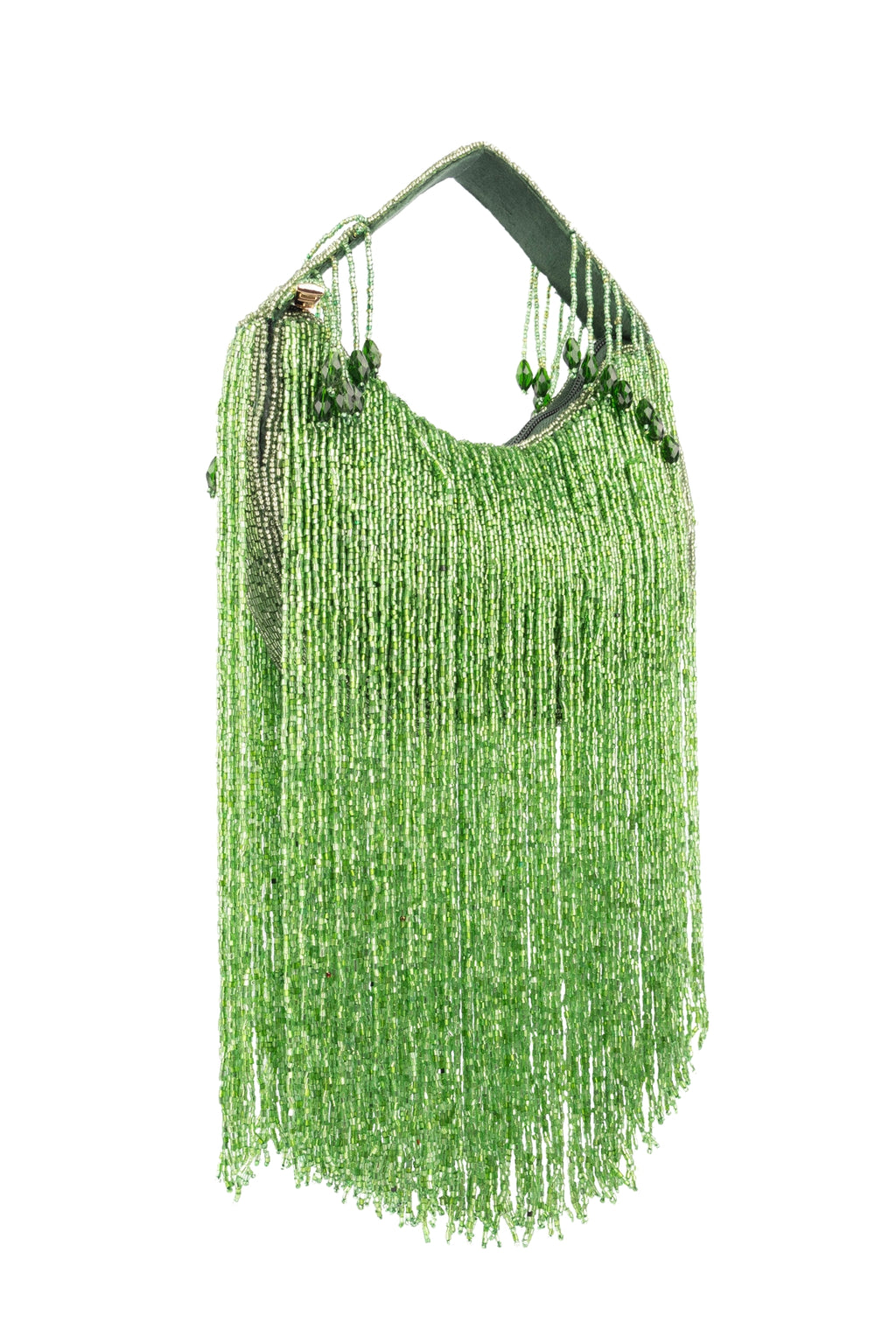 Eeth Handcrafted Green Cut Dana Long Tassel Clutch Bag