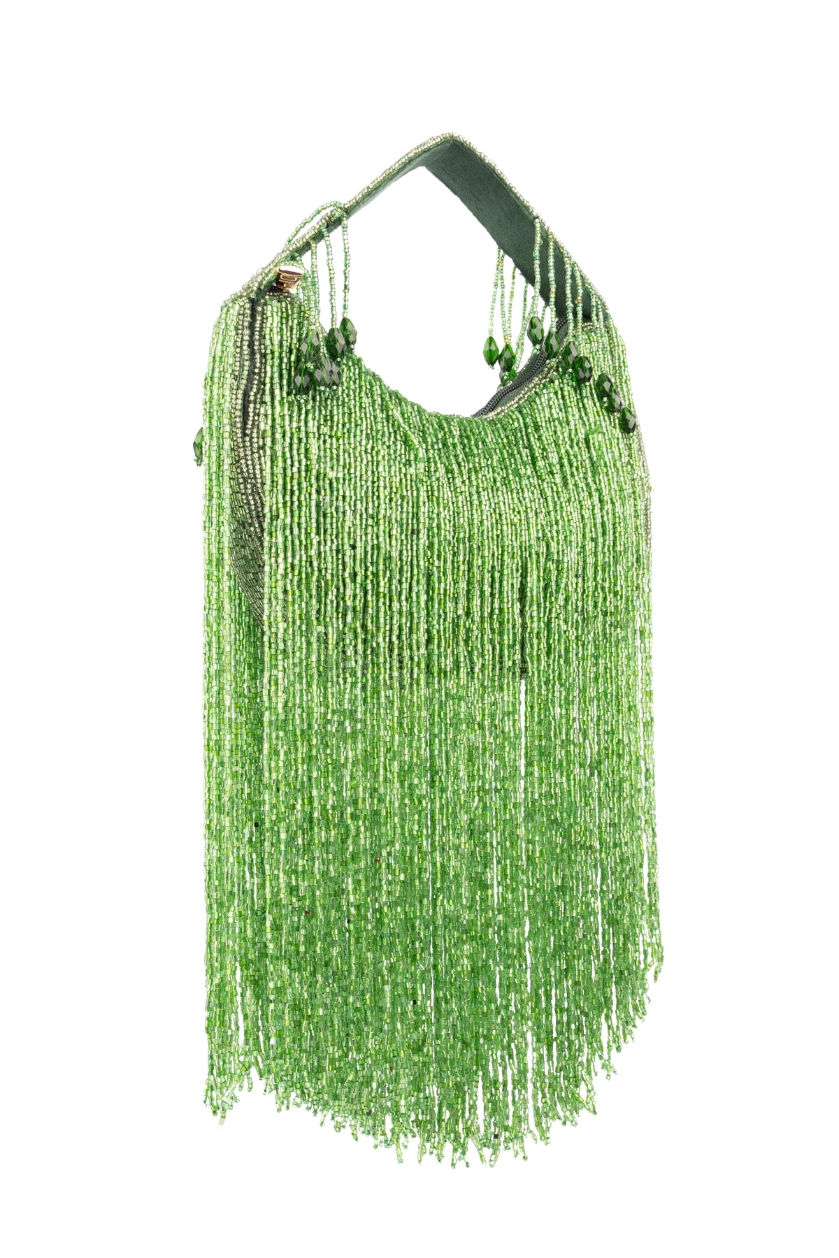 Eeth Handcrafted Green Cut Dana Long Tassel Clutch Bag