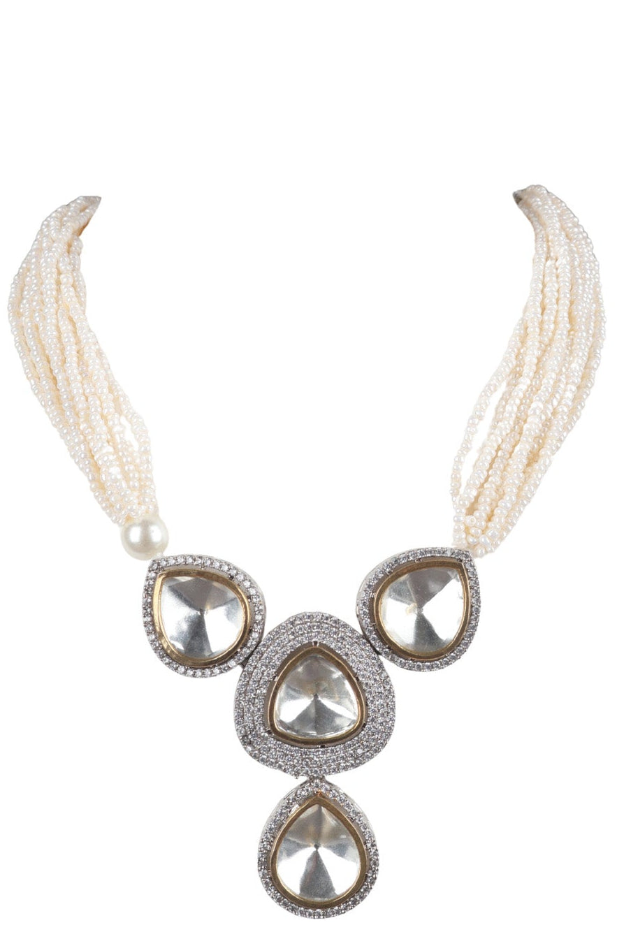 Ivory Pearl Kundan Drop Choker Necklace Set with Earrings