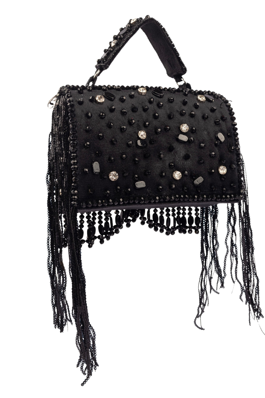 Black Hand Embellished Clutch Bag with Crystal Work