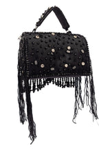 Black Hand Embellished Clutch Bag with Crystal Work
