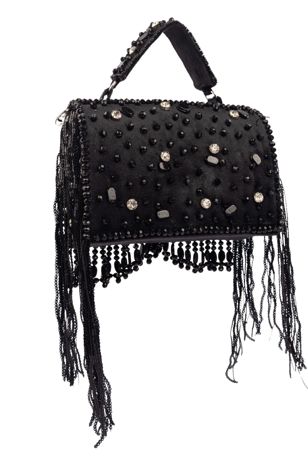 Black Hand Embellished Clutch Bag with Crystal Work