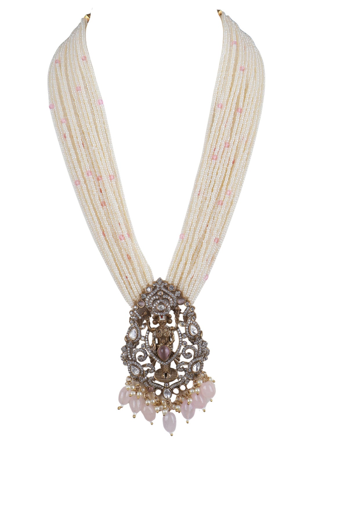 Ivory Pearl Multi-Layer Bridal Choker Necklace Set with Antique Pendant & Earrings