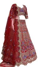 Flared mono satin silk lehenga with sequins cut work can-can layers unstitched blouse and butterfly net dupatta for wedding and festive wear
