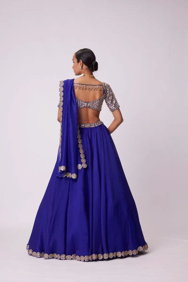 Royal Blue Fox Georgette Sequins Cut Work Designer Lehenga Main Image