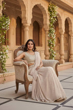 Elegant mirror work faux georgette ready-to-wear saree for wedding and party wear