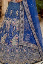 Royal blue butterfly net lehenga with coding sequins embroidery for wedding and party wear