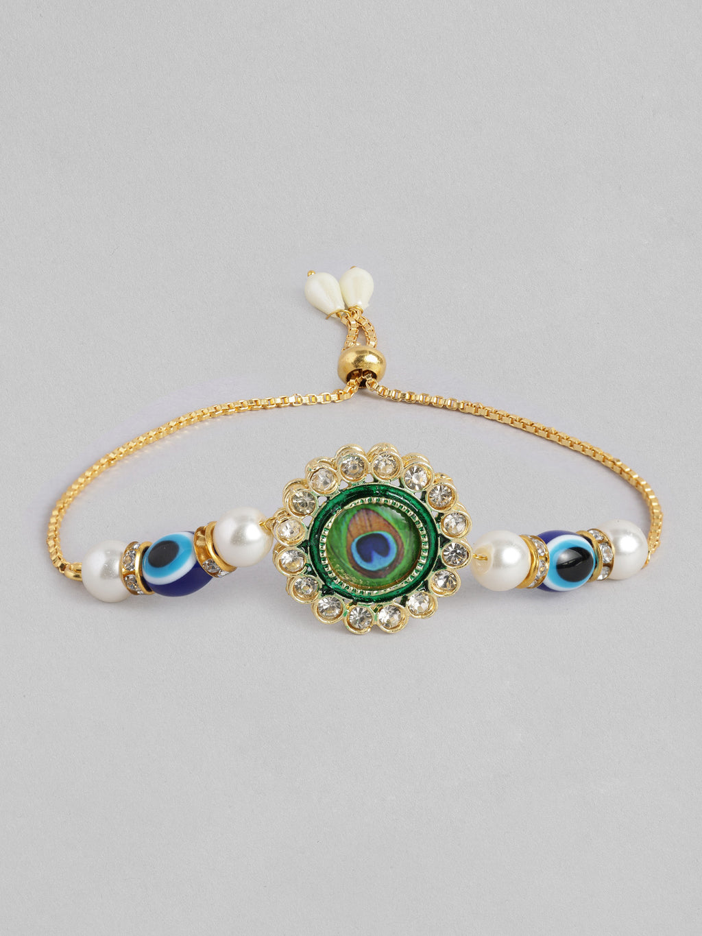 Multi Colour Brass Kundan Rakhi set of 2