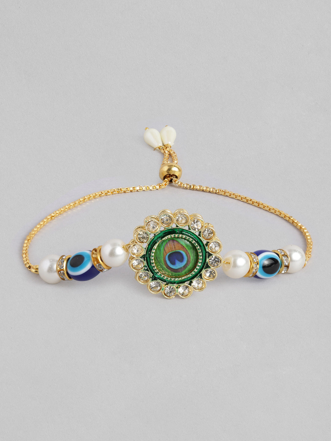 Multi Colour Brass Kundan Rakhi set of 2