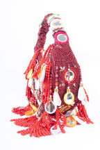 Eeth Red Mirror Clutch Bagwith Beads and Pearl Work