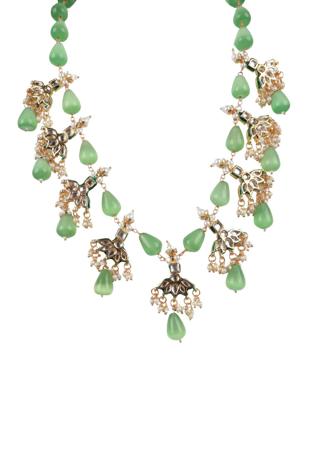 Elegant Green Stone Statement Necklace Set with Earrings Premium Ethnic Jewellery