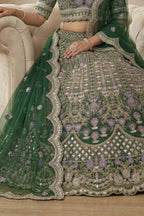 Flared mono satin silk lehenga with sequins cut work can-can layers blouse and dupatta for wedding and festive wear