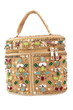 Eeth Gold Embellished Box Clutch with Zip Closure