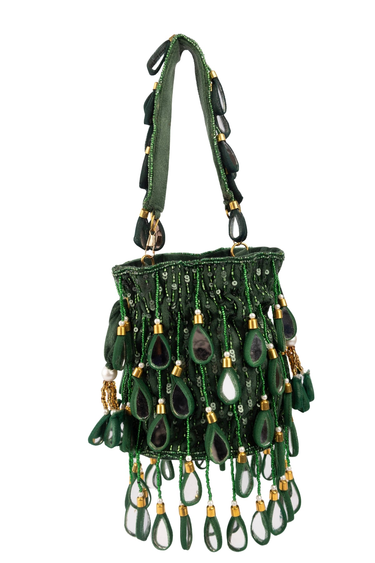 Emerald Green Mirror & Cut Dana Suede Potli Bag
