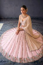 Semi-Stitched Pink Georgette Real Mirror, Sequins Embroidered Lehenga