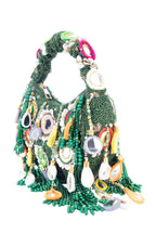 Eeth Green Mirror Clutch Bag with Beads and Pearl Work