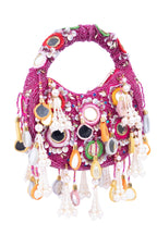 Eeth Pink Mirror Clutch Bagwith Beads and Pearl Work