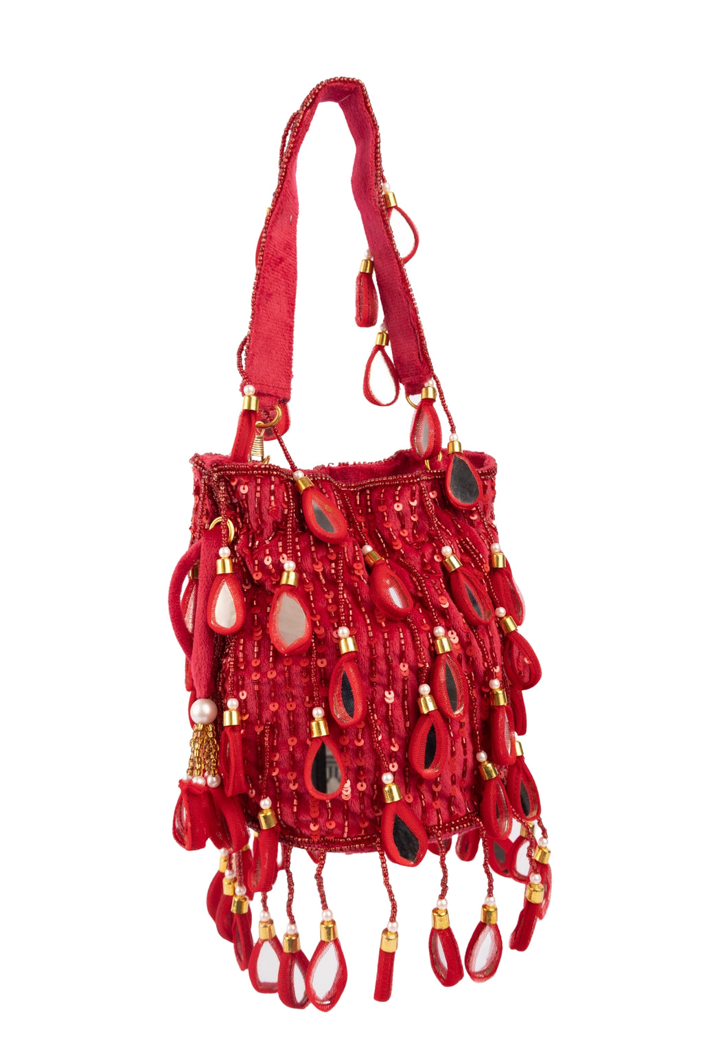 Wine Red  Mirror & Cut Dana Suede Potli Bag