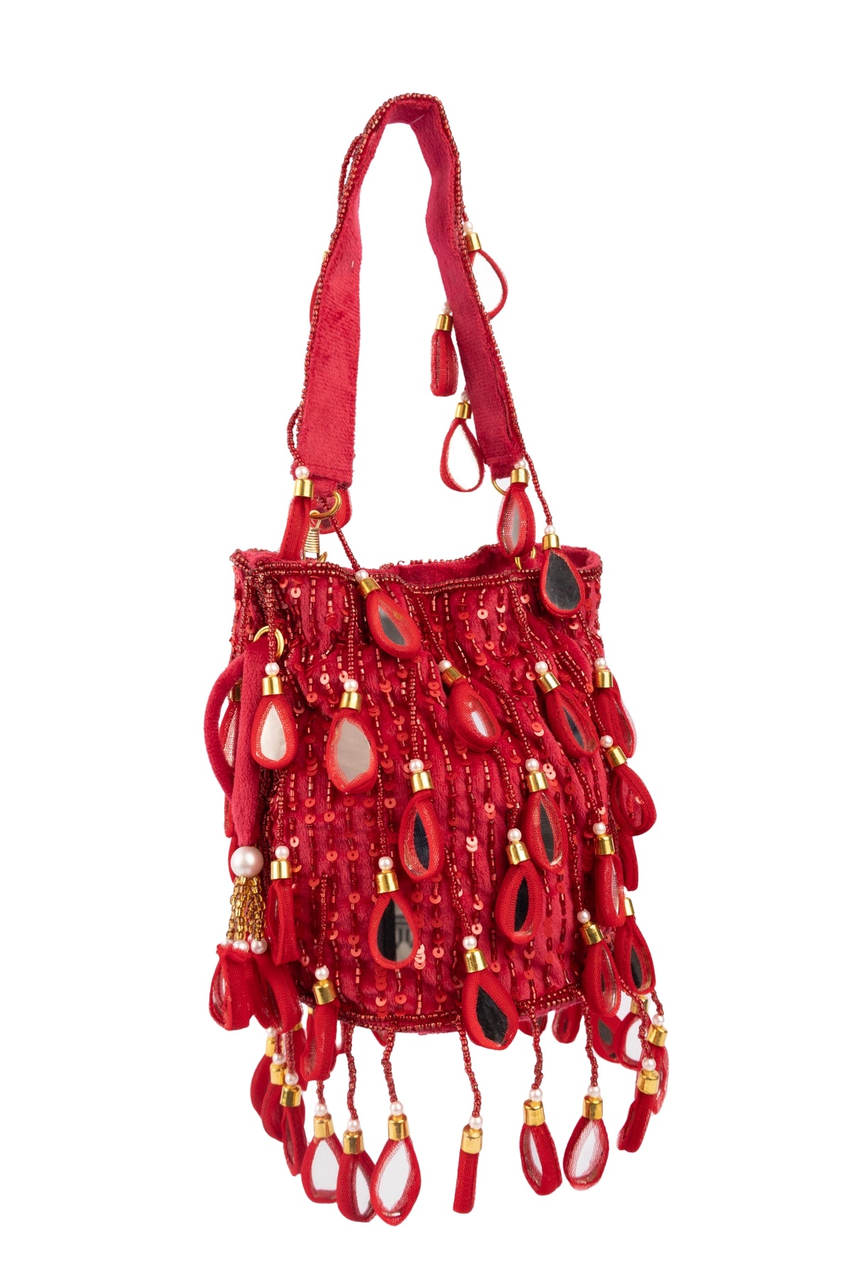 Wine Red  Mirror & Cut Dana Suede Potli Bag