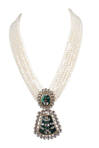 Green Stone Pearl Multi-Layer Necklace Set with Pendant Earrings