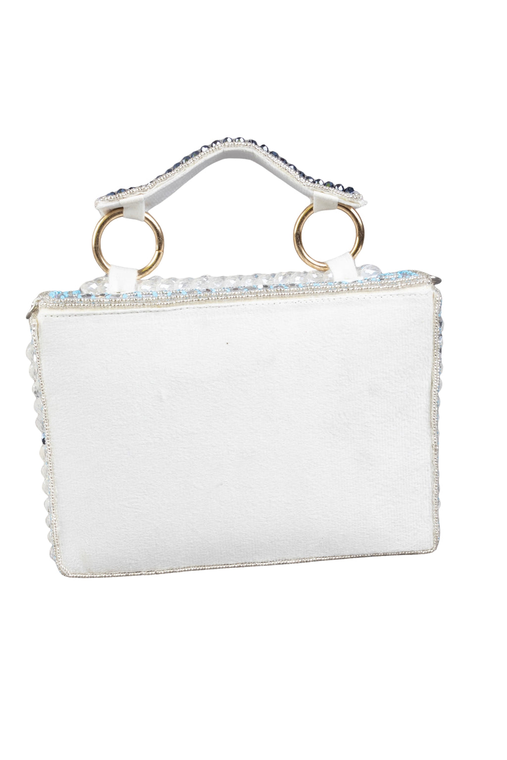 Silver Hand Embellished Clutch Bag with Cutdana Sequins & Crystal Work