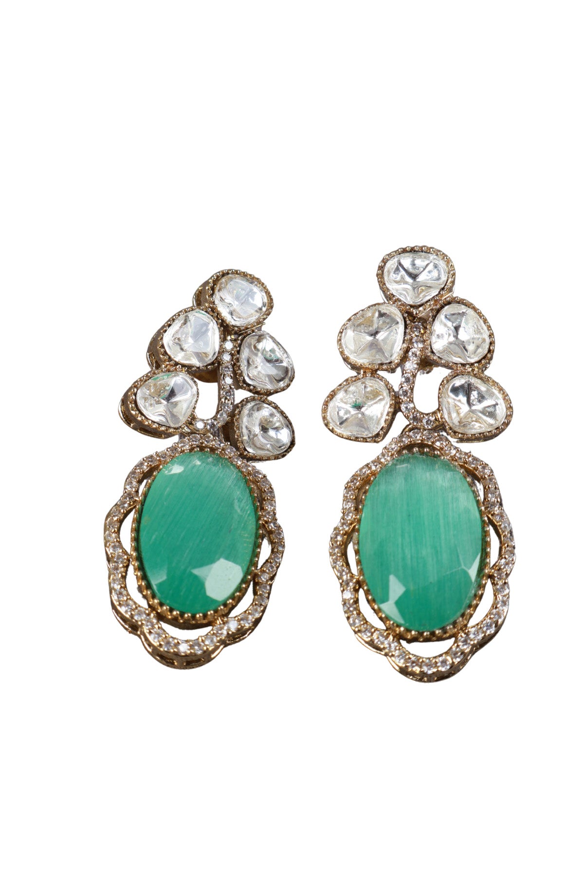 Green Stone Kundan Gold-Plated Statement Earrings