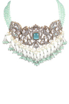Mint Green Kundan Choker Necklace Set with Earrings Premium Ethnic Jewellery
