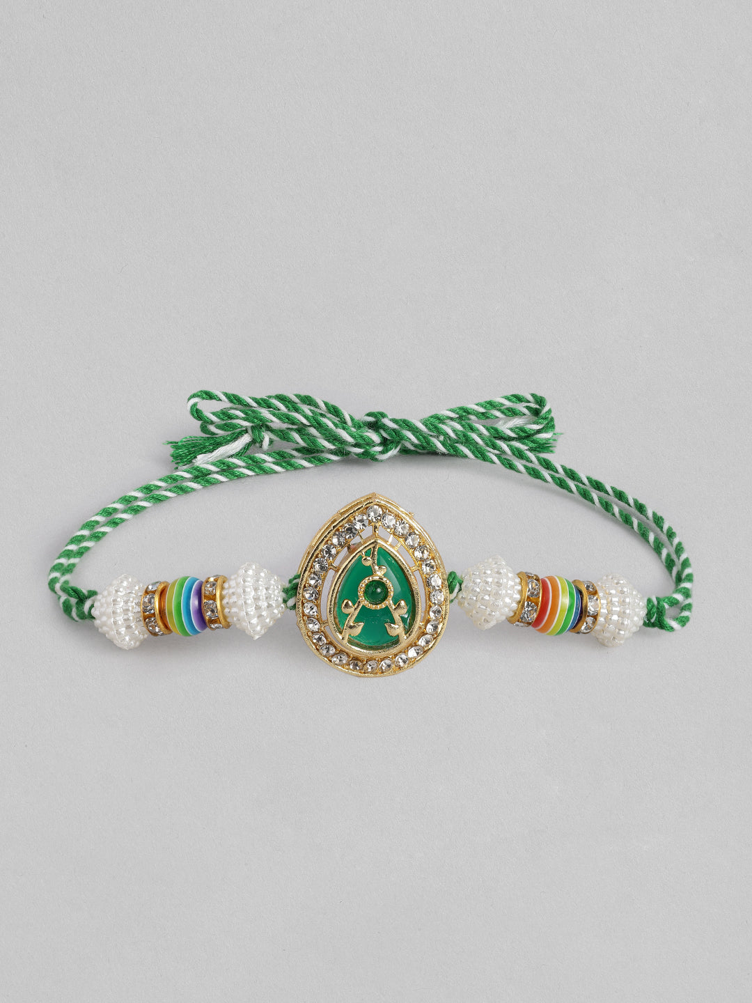 Multi Colour Brass Kundan Rakhi set of 2