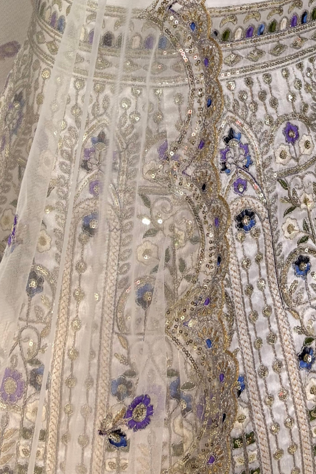 Mono satin silk flared lehenga with sequins cut work can-can layers unstitched blouse and butterfly net dupatta for wedding festive wear
