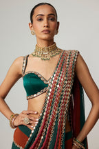 Elegant faux georgette saree with real mirror embroidery work for wedding and festive occasions