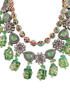 Green Kundan Choker Necklace Set with Beaded Drops & Earrings
