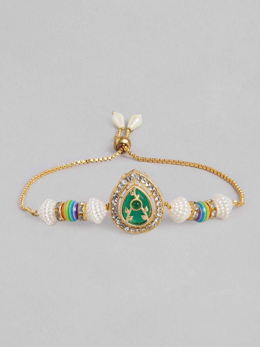 Multi Colour Brass Kundan Rakhi set of 2