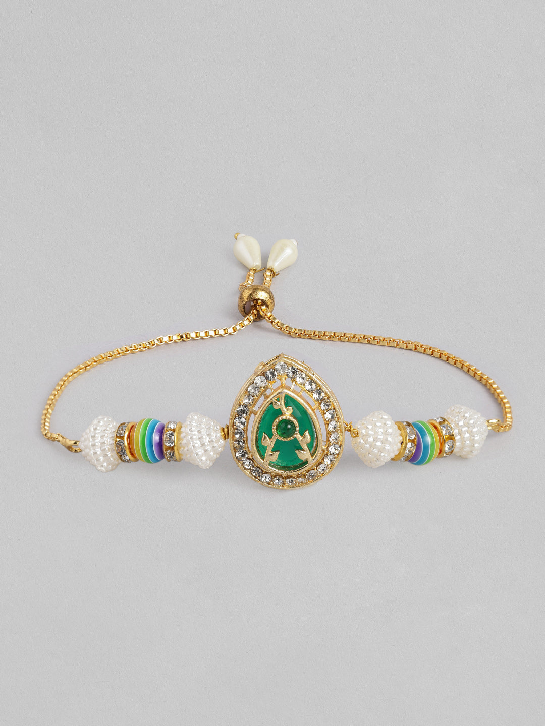 Multi Colour Brass Kundan Rakhi set of 2